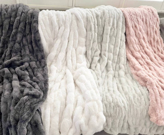 Soft Ruched Faux Fur Throw- Multiple Colors