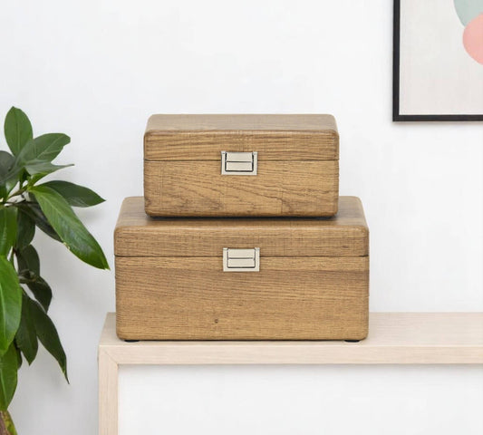 Set Of Two Brown Solid Wood Jewelry Boxes